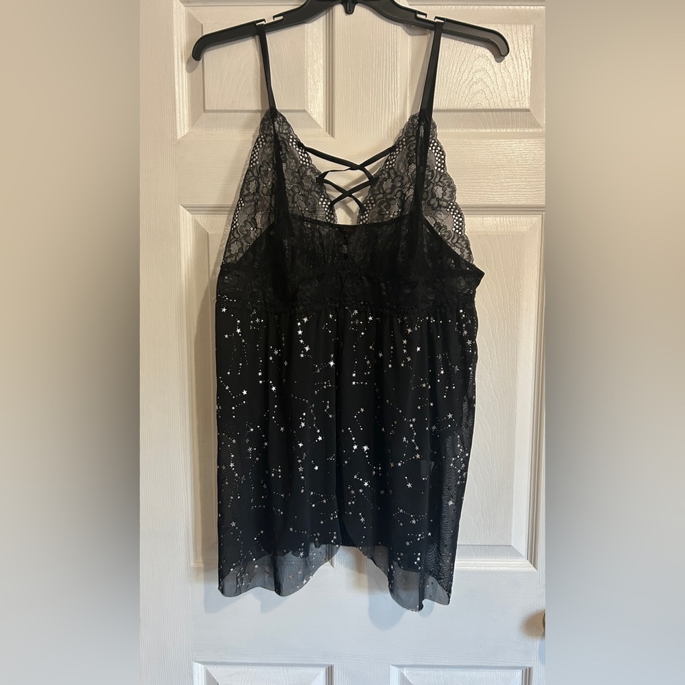 Chic Black Lace Chemise with Silver Accents